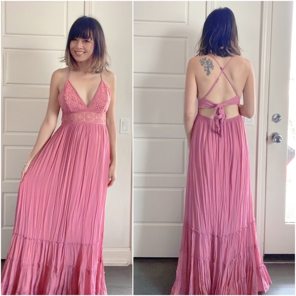 Dresses & Skirts - 029 Boho Floral Embroidered Lace Criss Cross Maxi Dress